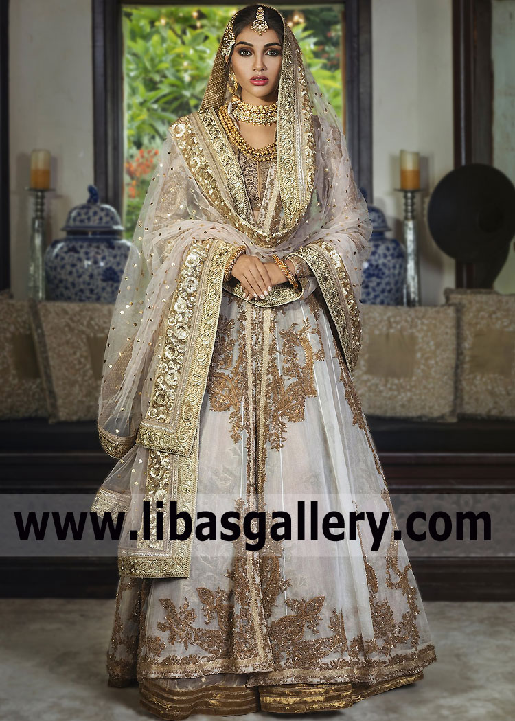 White Bridal Gown HSY Studio Embroidered Bridal Gown Newcastle London UK Bridal Gown with Lehenga