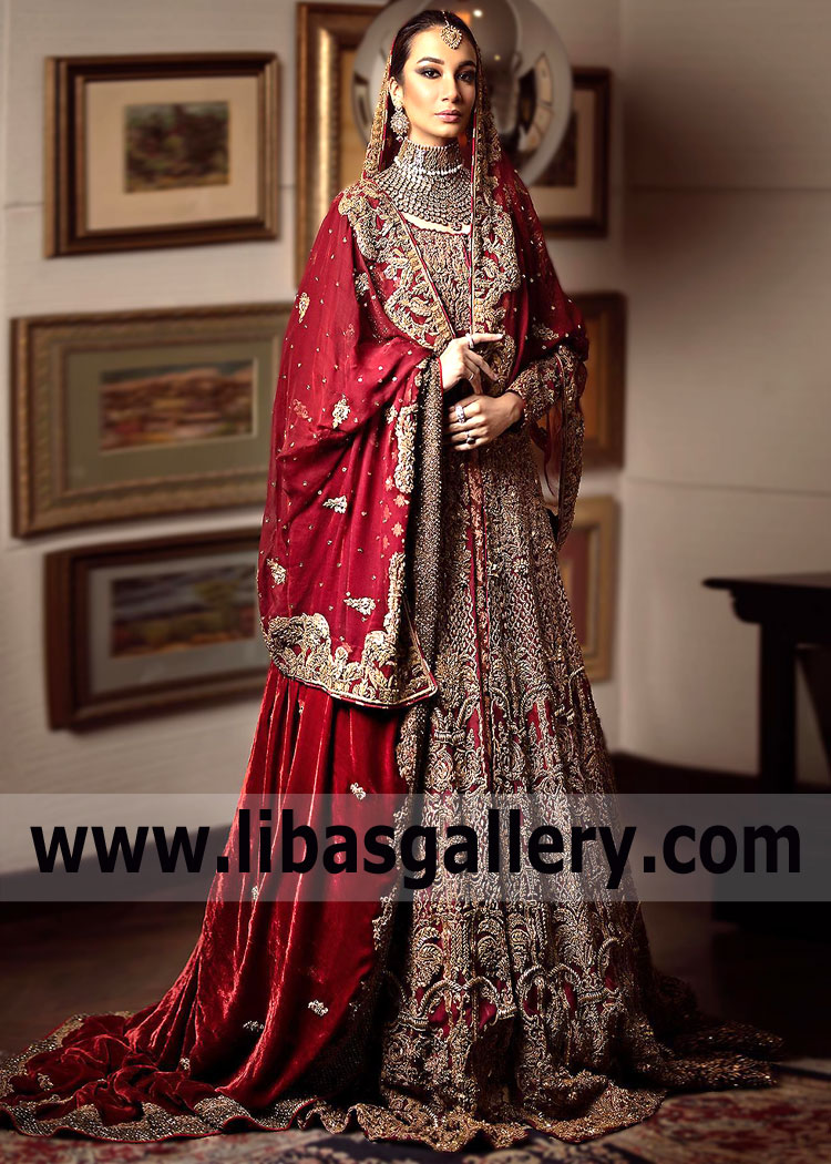 Burgundy Protea Pakistani Bridal Outfit