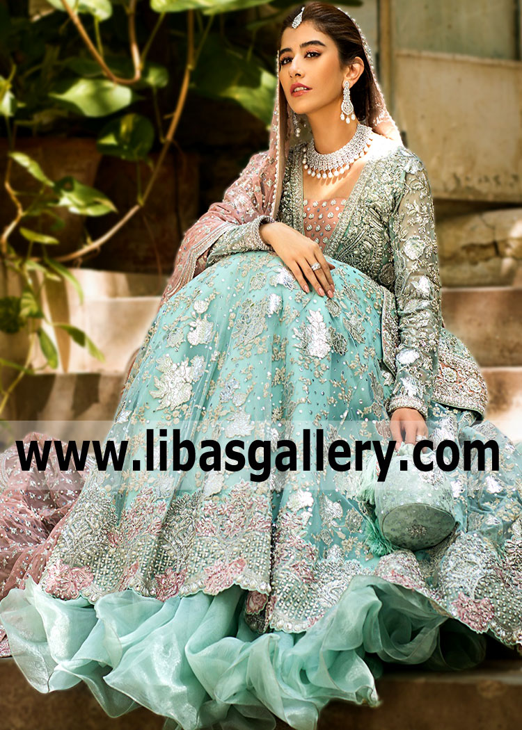 Pale Blue Salvia Bridal Wear for Valima or Reception