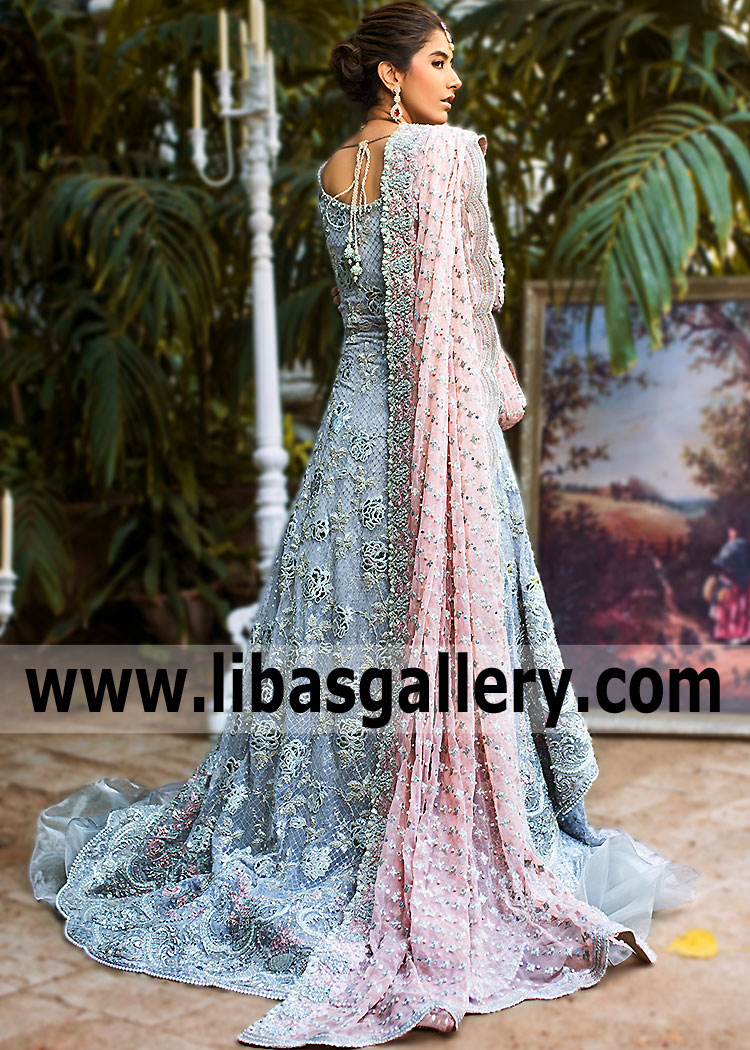 Pale Blue Pink Crocus Bridal Wear