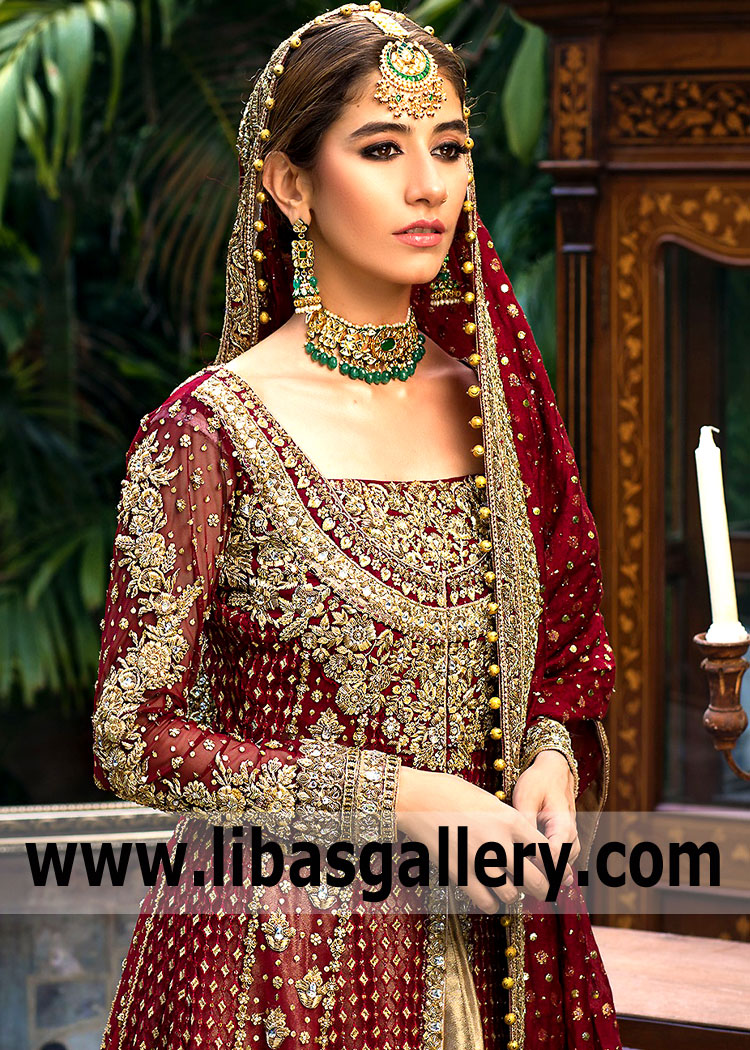 Rosewood Fallow Freesia Bridal Pishwas Lehenga