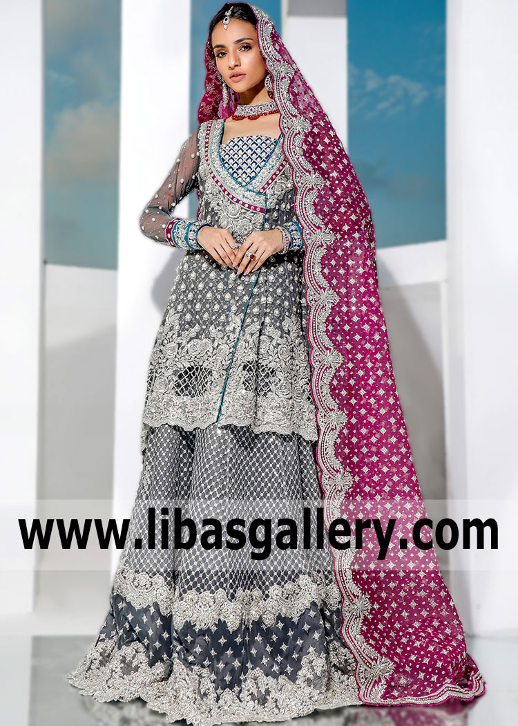 Charcoal Fleur Angrakha Bridal Lehenga