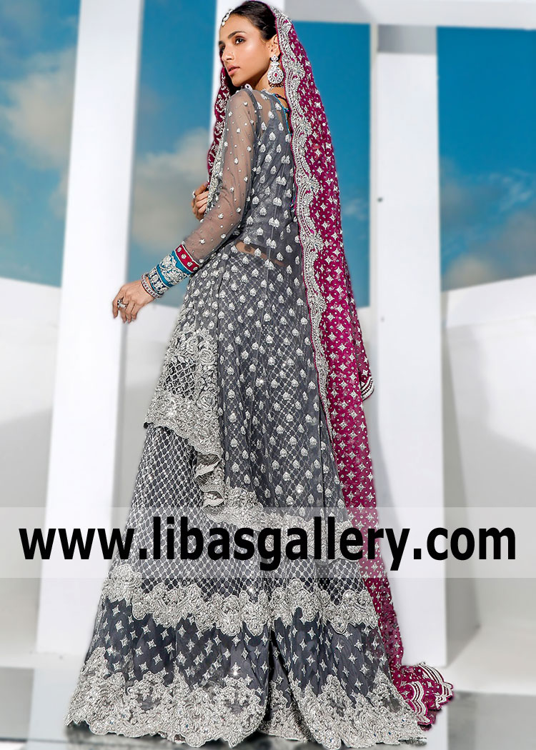 Charcoal Fleur Angrakha Bridal Lehenga