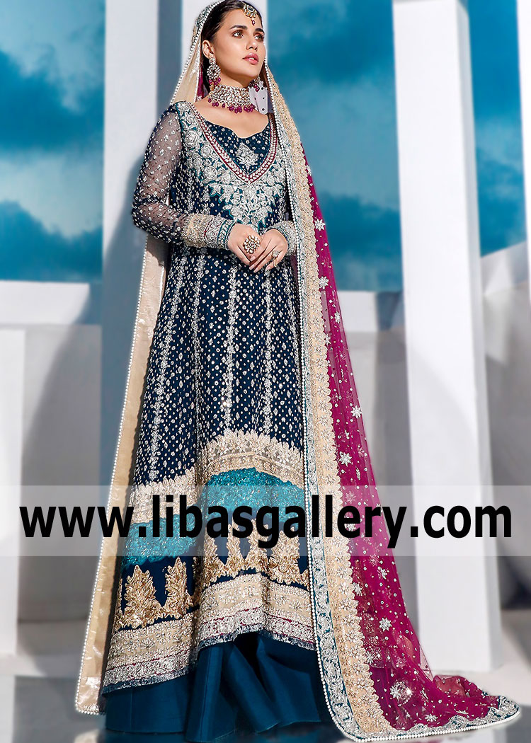 Prussian Blue Anemone Walima Maxi Dress