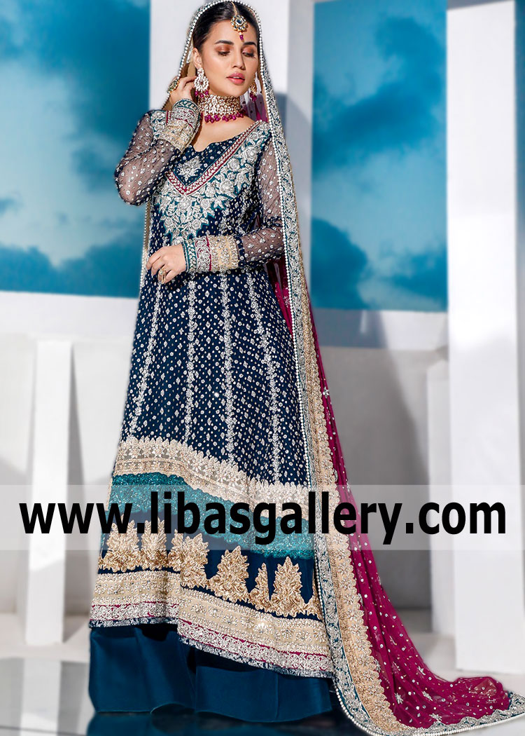 Prussian Blue Anemone Walima Maxi Dress