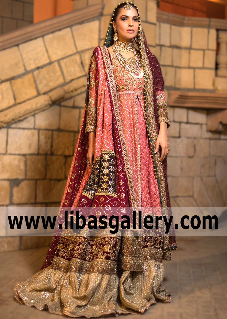 Coral Pink Acer Bridal Lehenga