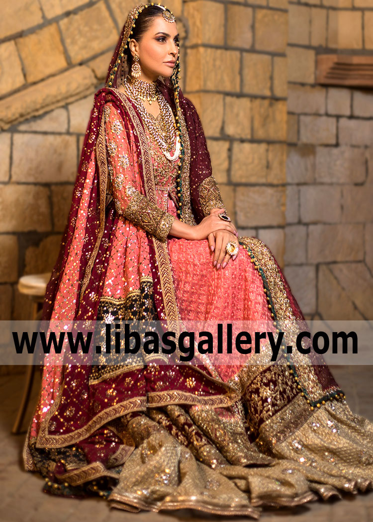 Coral Pink Acer Bridal Lehenga