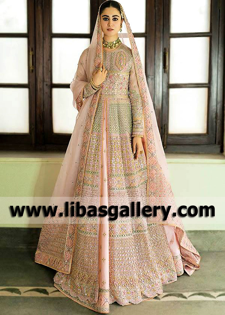 Light Pink Monarda Wedding Pishwas Walima Dress