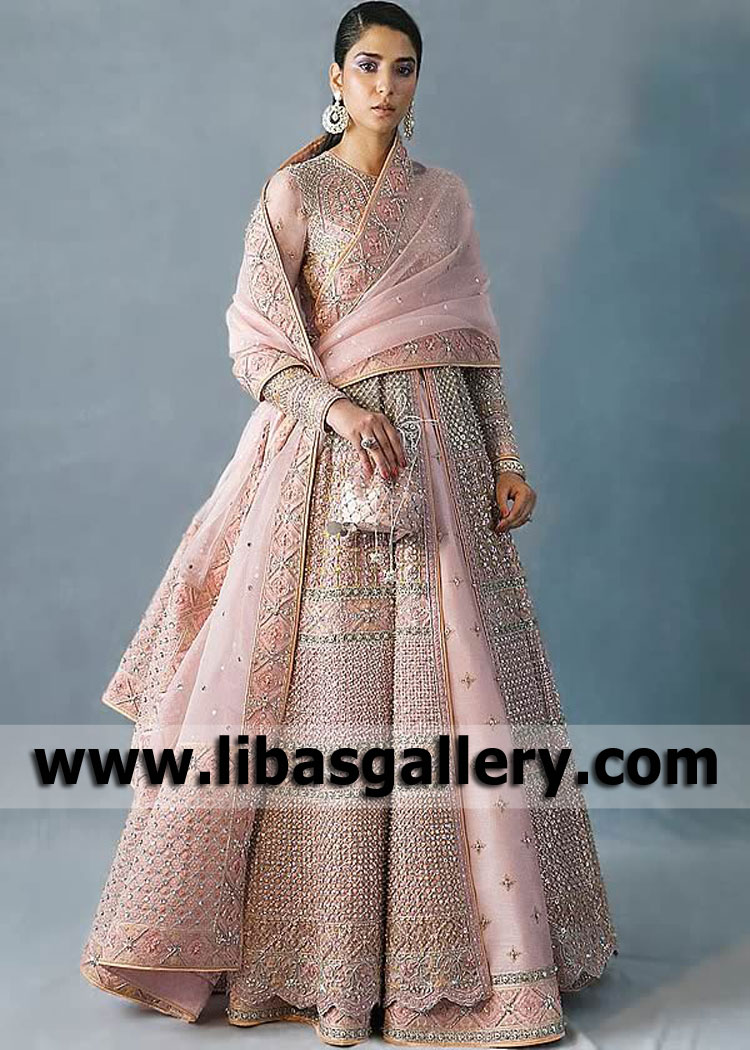 Light Pink Monarda Wedding Pishwas Walima Dress