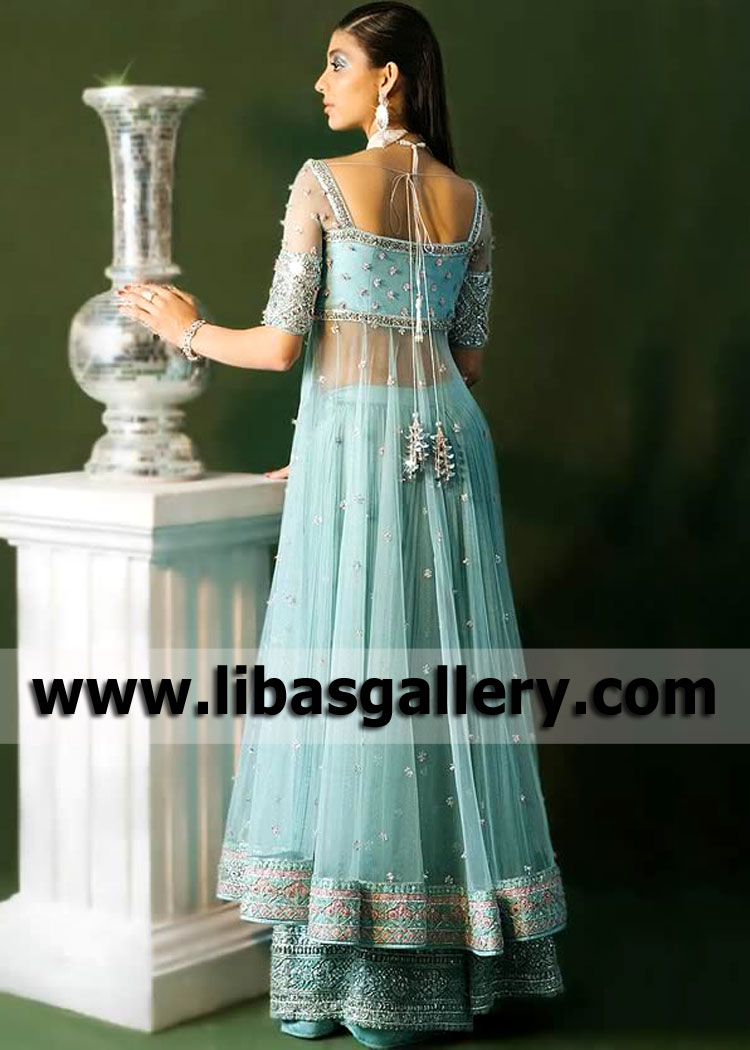 Blizzard Blue Alcea Bridal Pishwas for Reception