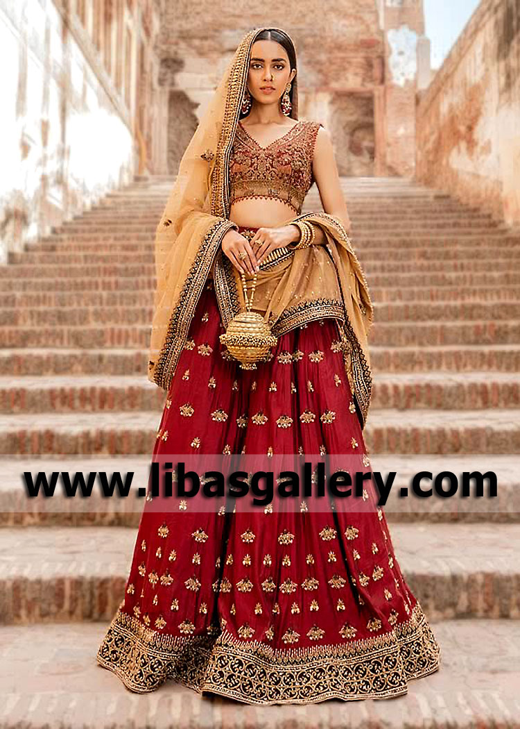 Red Gold Clover Traditional Lehenga Choli