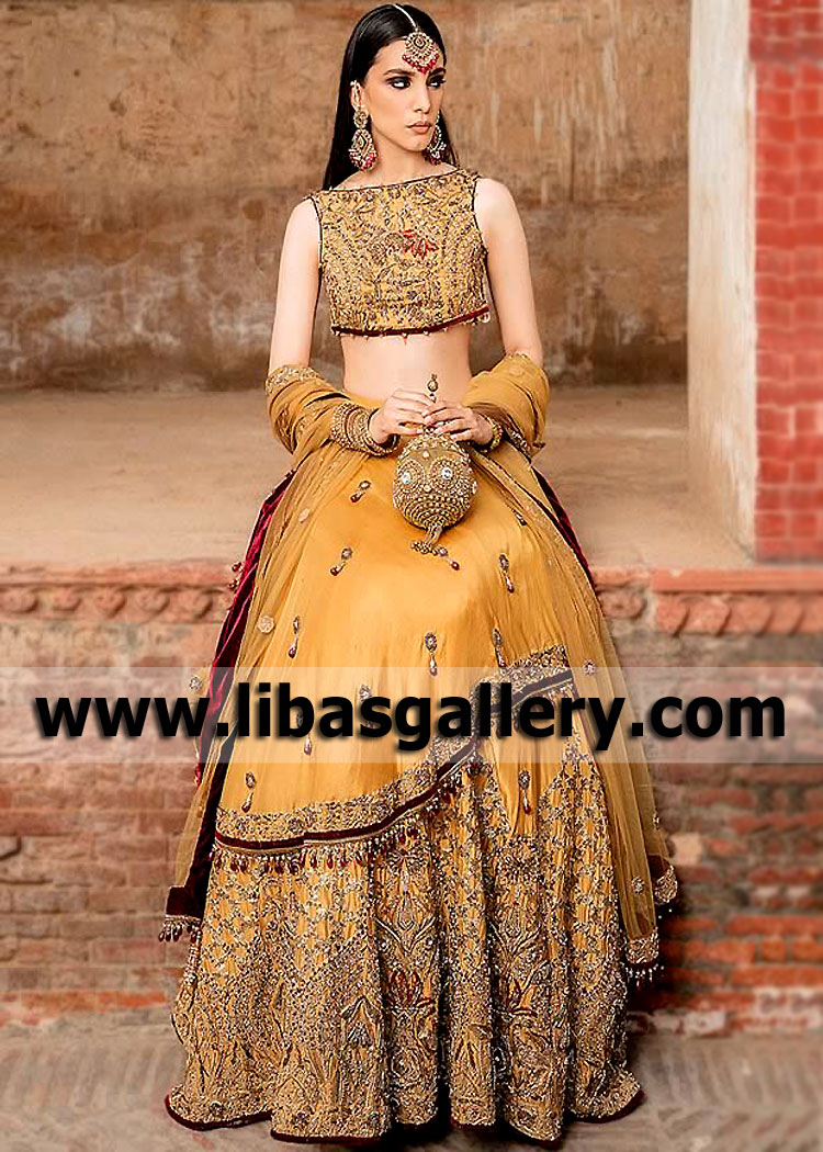 UCLA Gold Bloom Wedding Lehenga Design