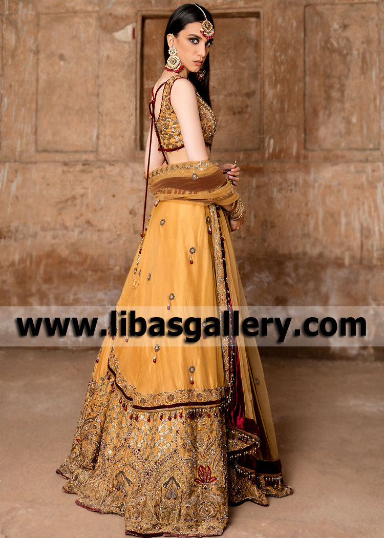 UCLA Gold Bloom Wedding Lehenga Design