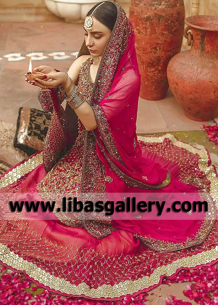 Deep Carmine Kalmia Wedding Lehenga