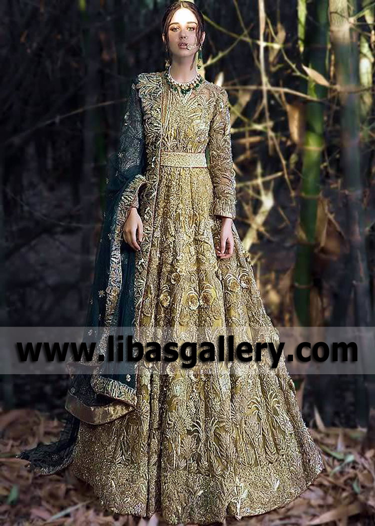 Latest Gold Adina Bridal Anarkali Suit