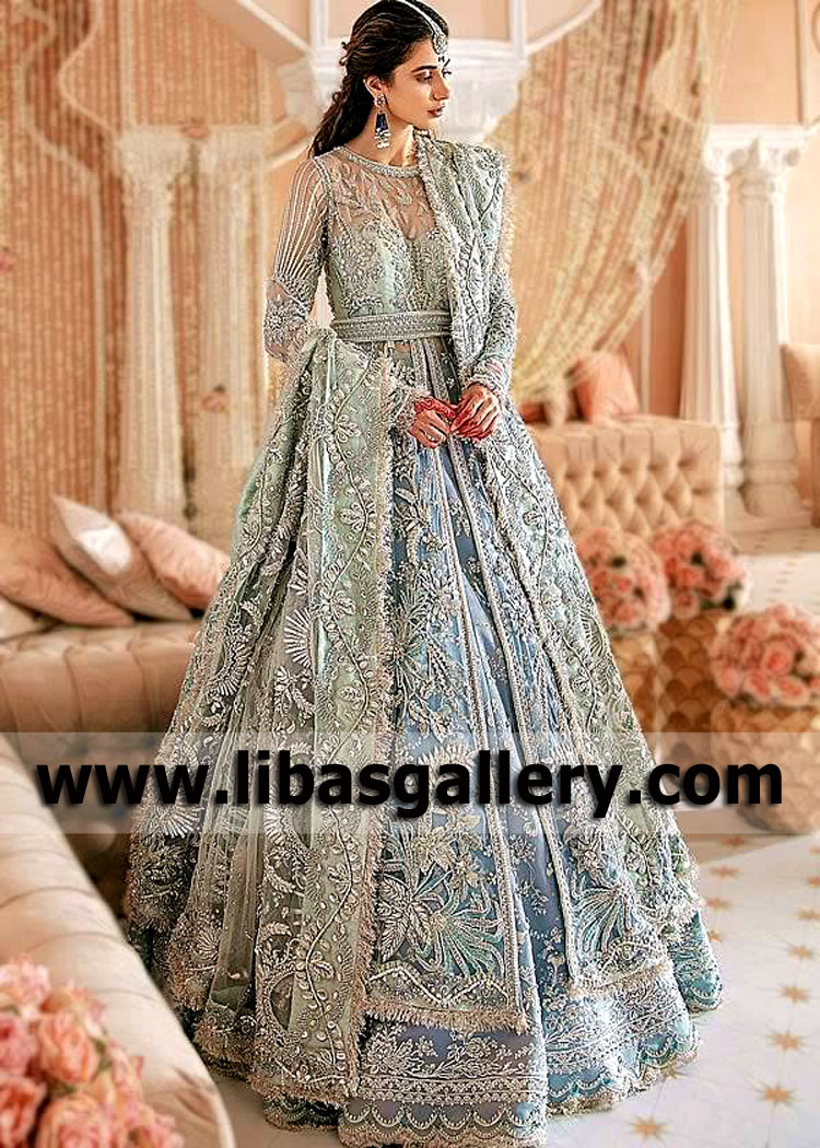 Cambridge Blue Best Wedding Maxi with Puffy Lehenga
