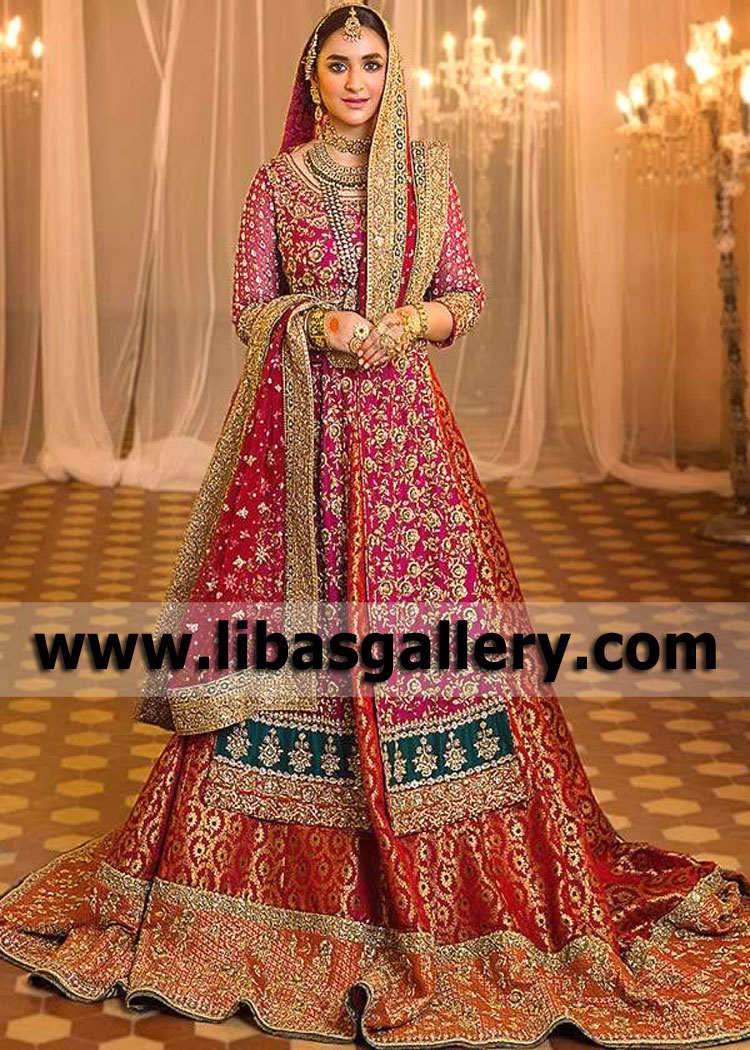 Cerise Maroon Eleganza Wedding Dress for Barat or Rukhsati