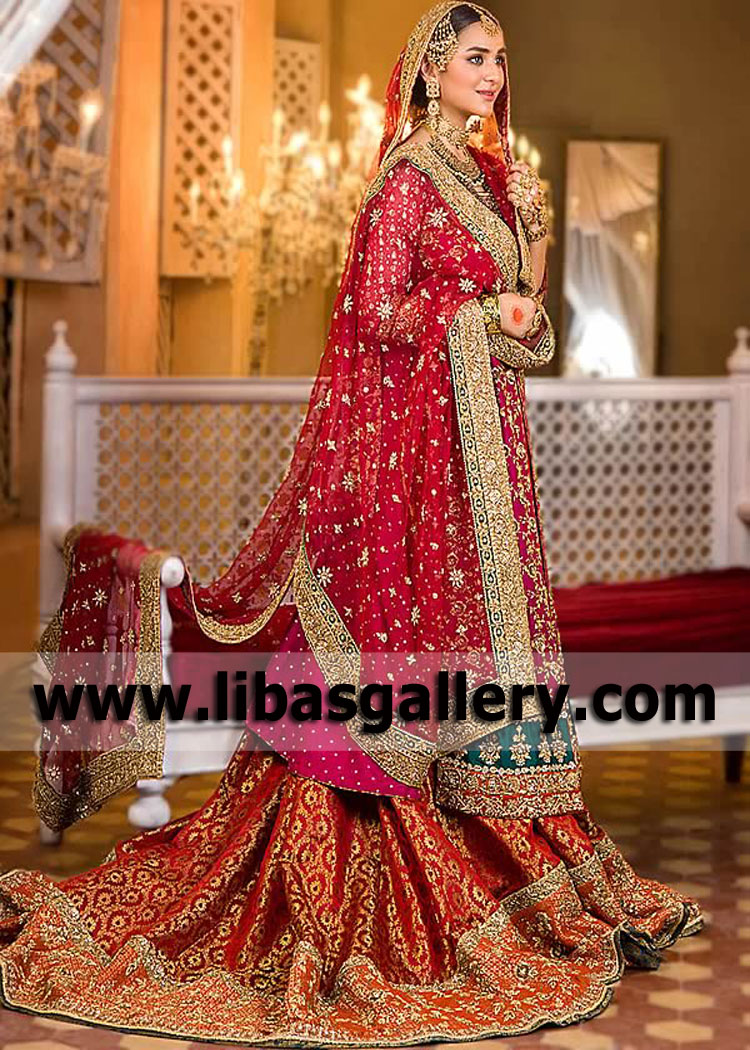 Cerise Maroon Eleganza Wedding Dress for Barat or Rukhsati