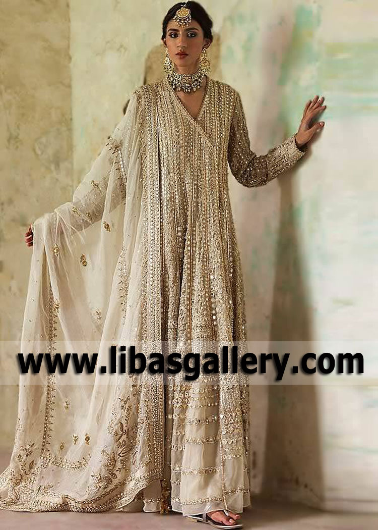 Off White Mallow Luxurious Angrakha Style Dress