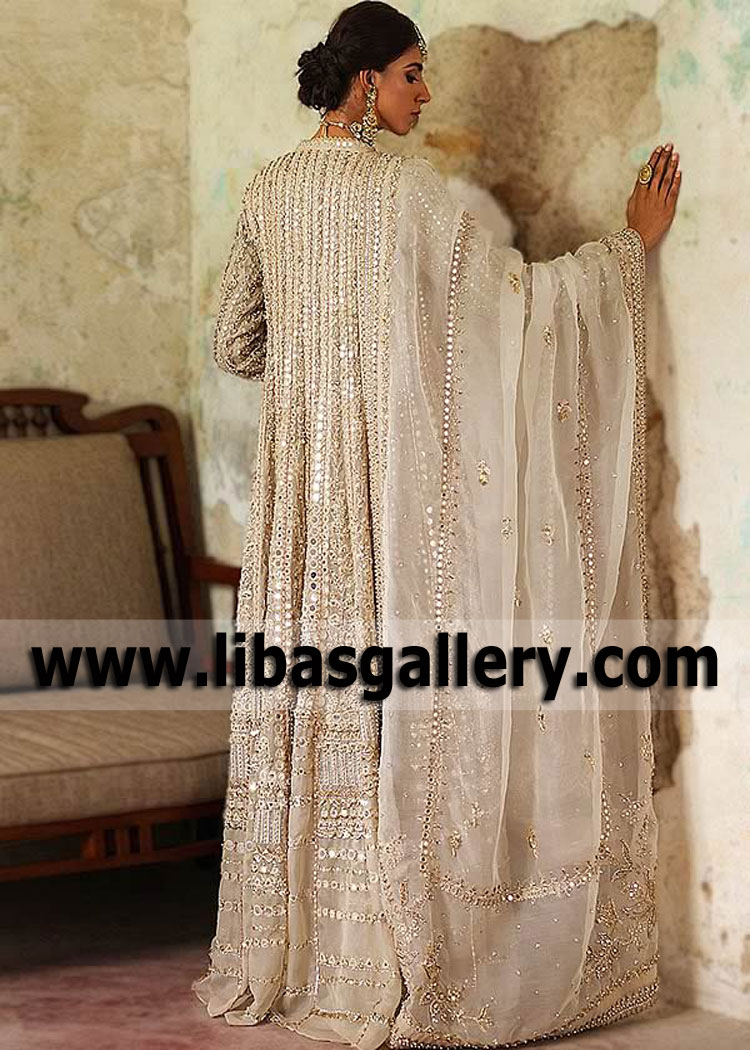 Off White Mallow Luxurious Angrakha Style Dress