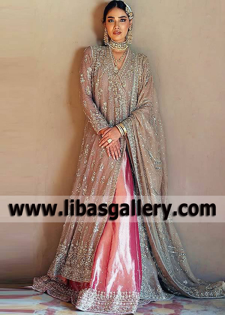 Mauve Grey Crocus Angrakha Walima Bridal