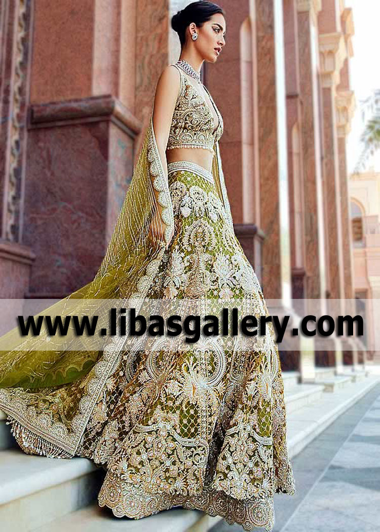 Moss Green Jamaica Bridal Lehenga Choli