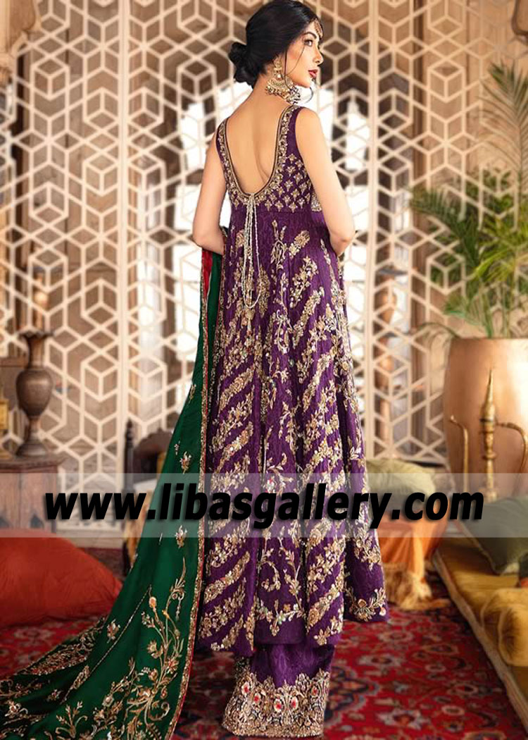 Purple Green Clover Wedding Angrakha Sharara