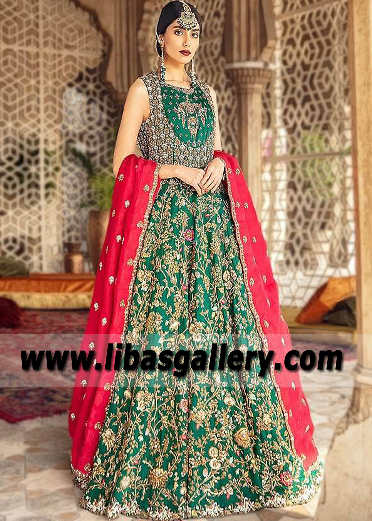 Pakistani Wedding Maxi Wixom Michigan USA Buy Designer Shamsha Hashwani Wedding Lehenga Maxi in Self Jamawar