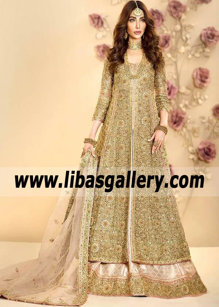 Ecru Peach Madrid Anarkali Bridal Lehenga