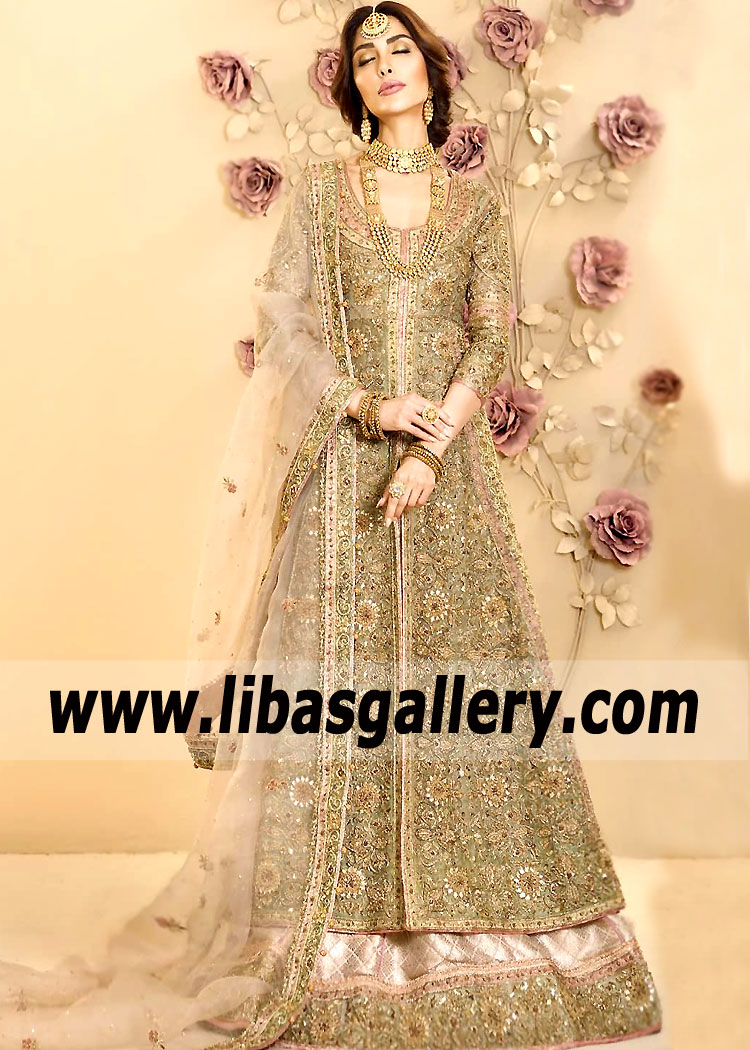 Ecru Peach Madrid Anarkali Bridal Lehenga