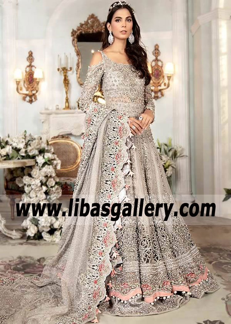 Pastel Gray Argentine Walima Bridal Lehenga