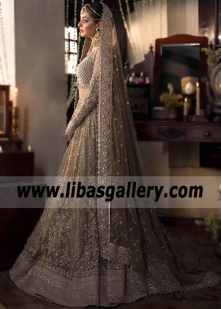 Khaki Escallonia Bridal Lehenga Dress