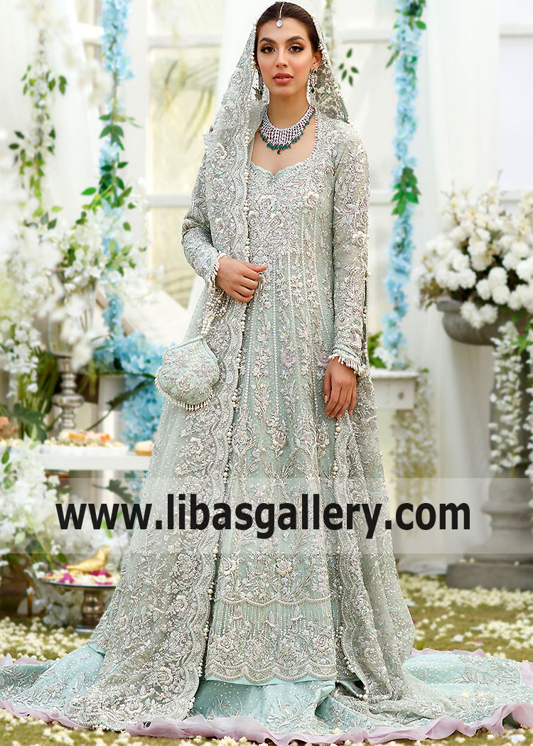 Crystal Blue Laurel Bridal Anarkali Lehenga