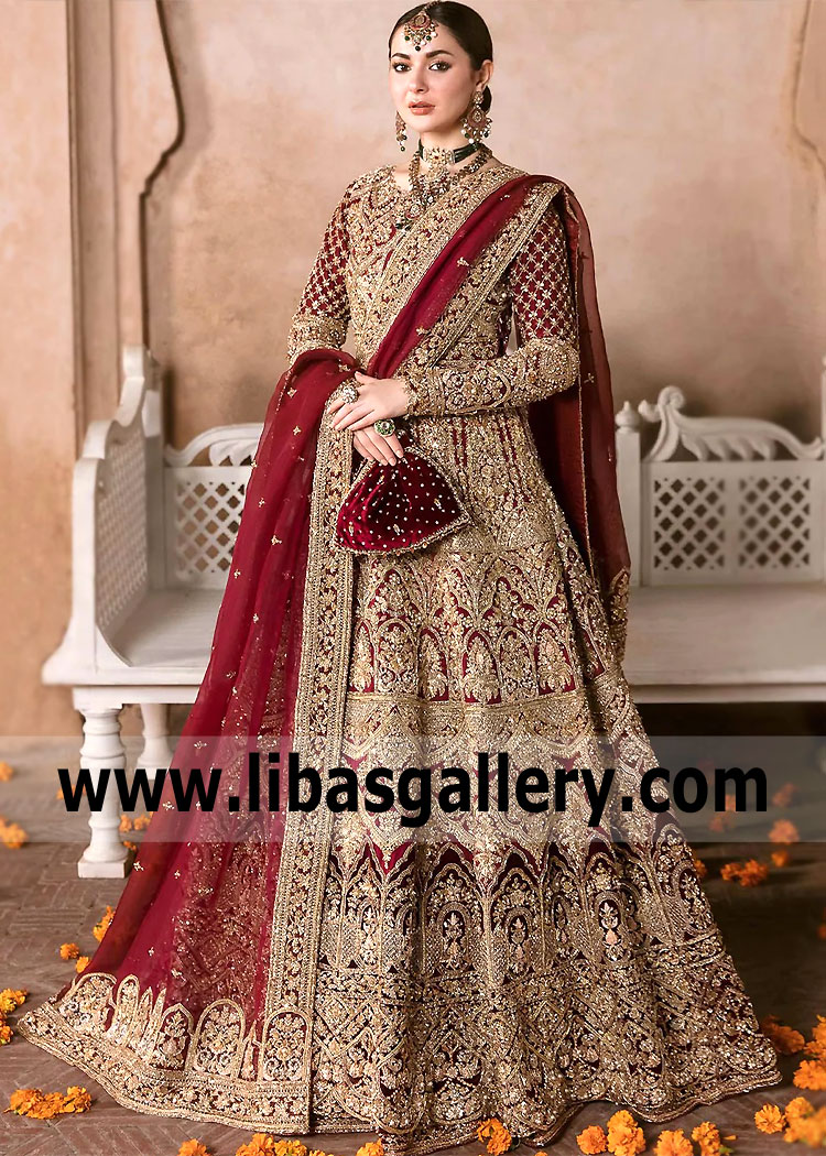 Deep Red Rosa Empire Anarkali Gown