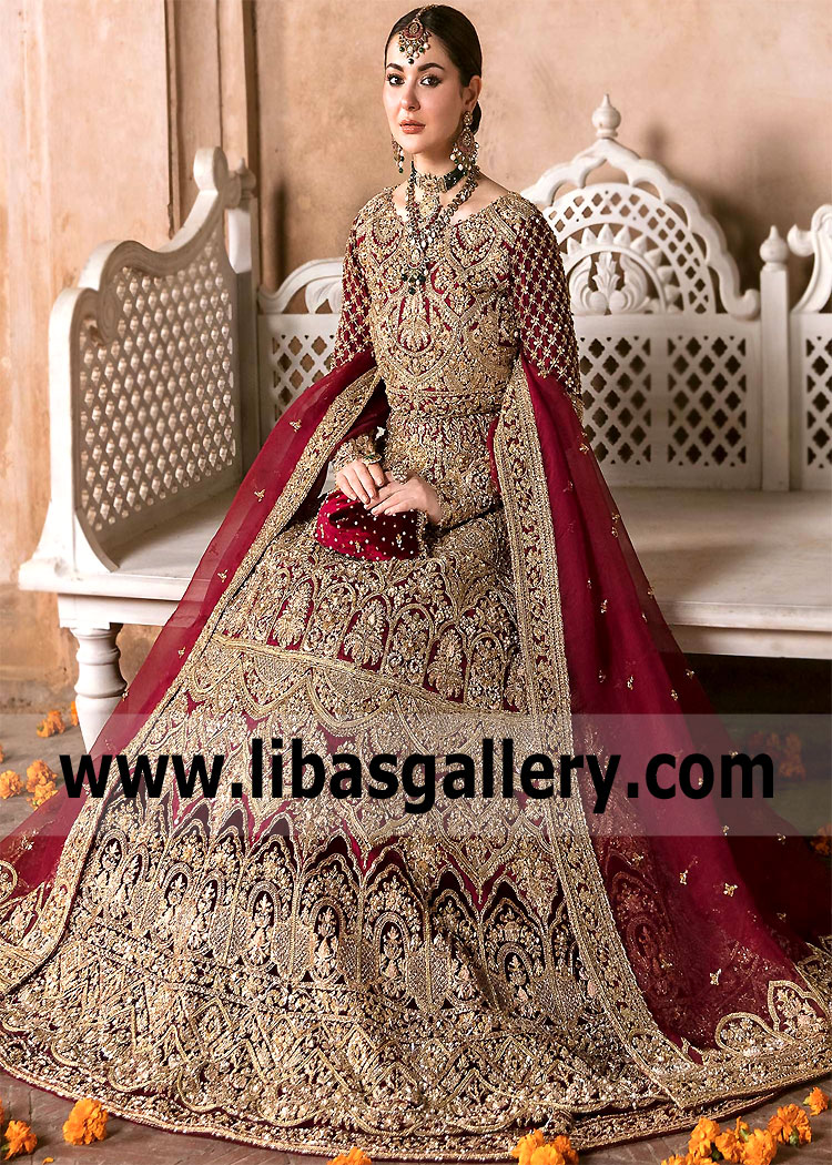 Deep Red Rosa Empire Anarkali Gown
