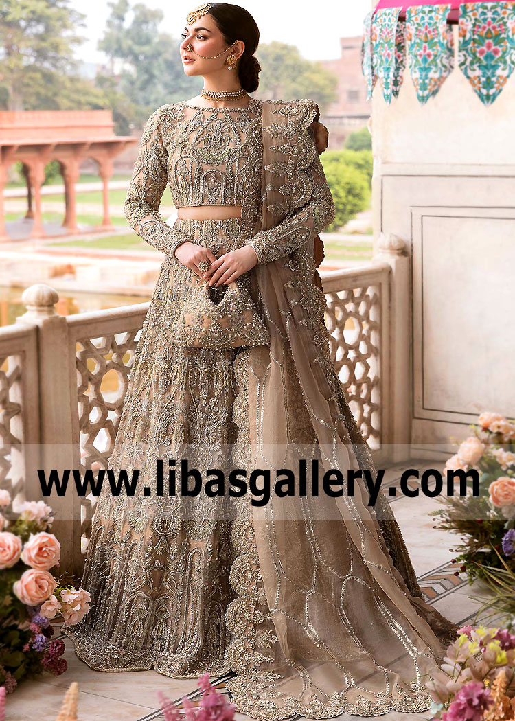 Pale Taupe Alcea Wedding Lehenga for Walima