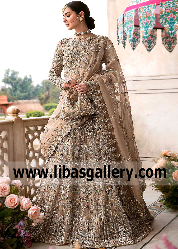 Pale Taupe Alcea Wedding Lehenga for Walima