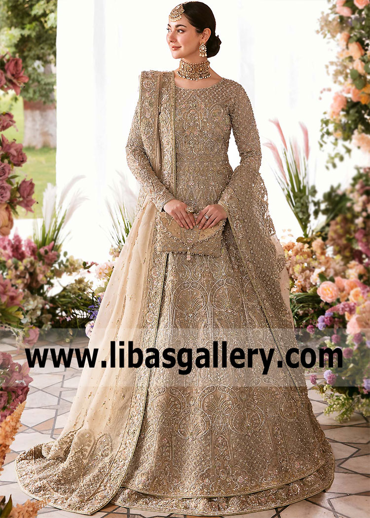 Champagne Malus Bridal Pishwas Dress