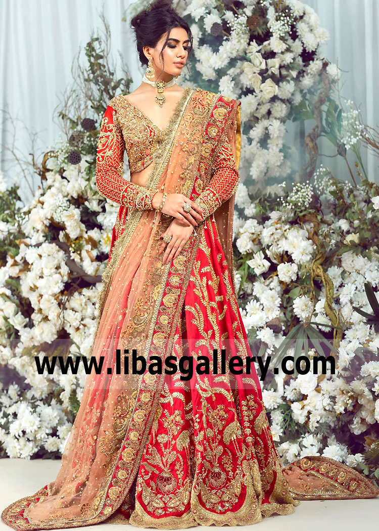 Red Bridal Lehenga Sugarland Texas USA Red Bridal Lehenga Collection Pakistan Designer Shiza Hassan Lehenga