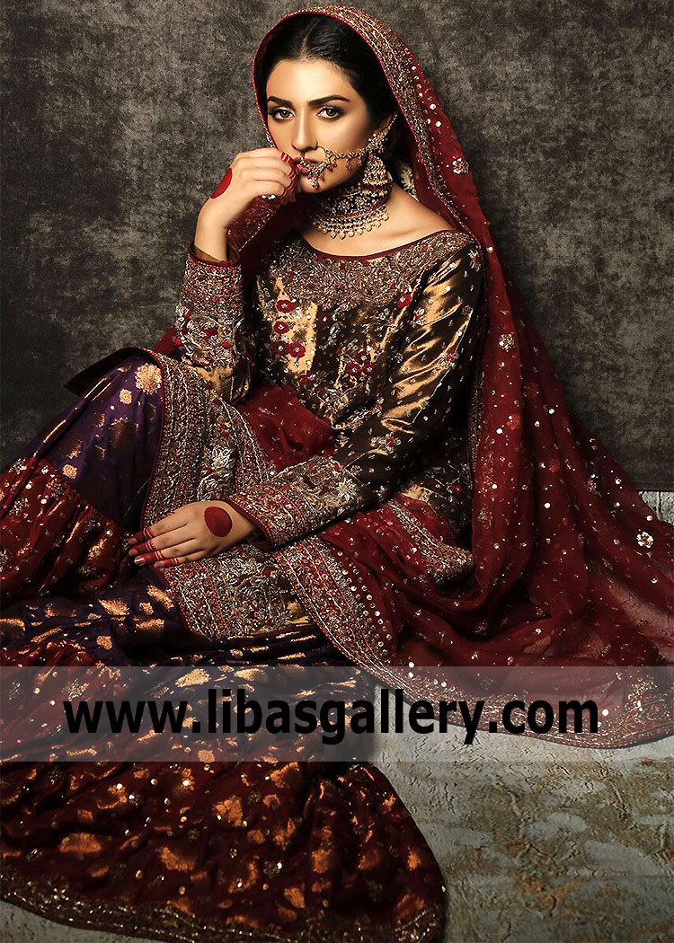 Antique Gold Bloom Red Rajasthani Gharara