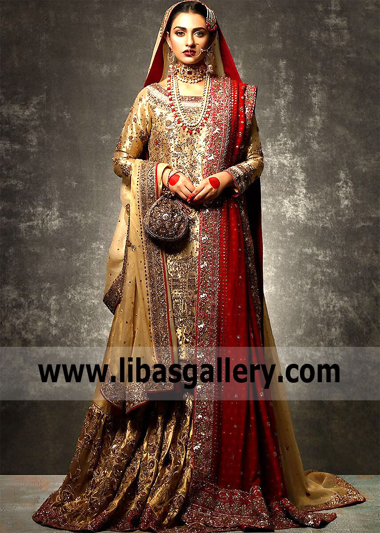 Golden Tissue Santolina Pakistani Wedding Gharara Style