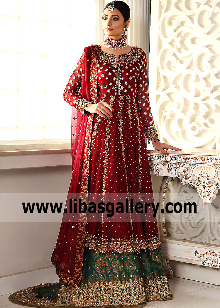 Brick Red Pansy Tulipa Anarkali Lehenga Suit