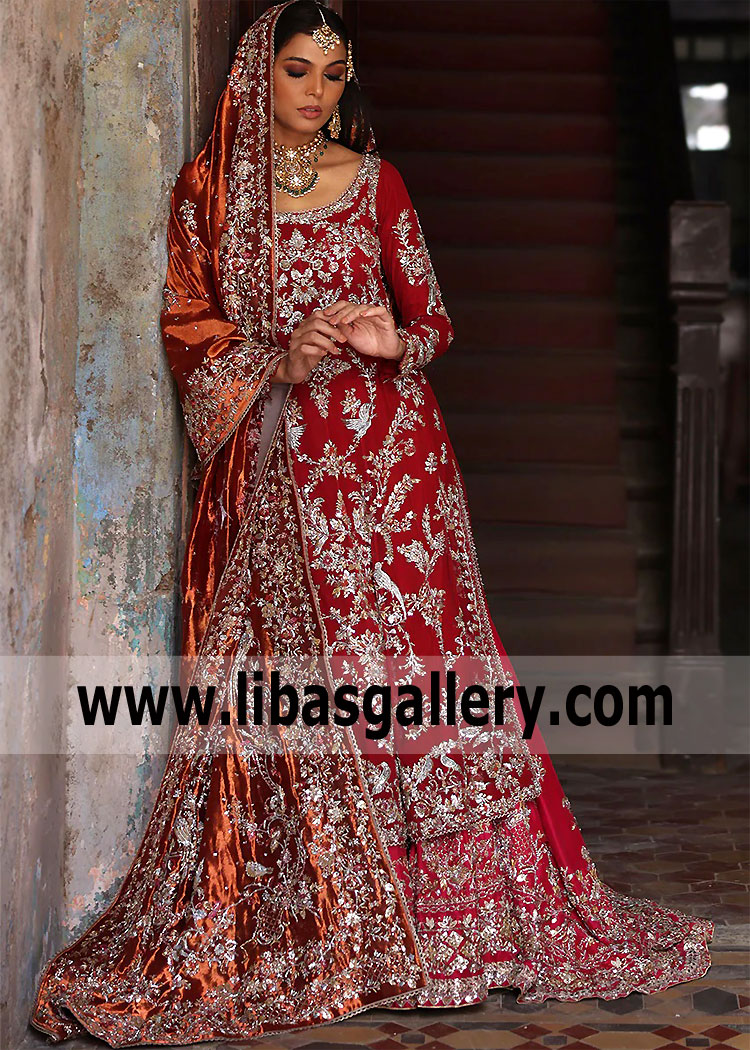 Claret Red Primula Wedding Lehenga for Barat