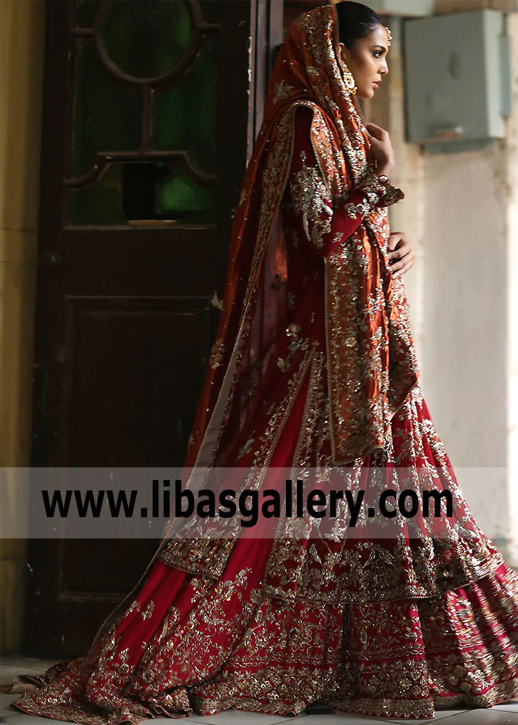 Claret Red Primula Wedding Lehenga for Barat