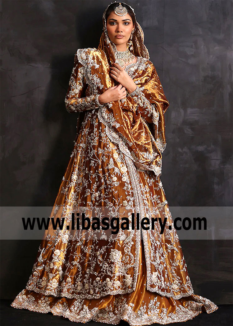 Fulvous Gold Escallonia Reception Anarkali Lehenga