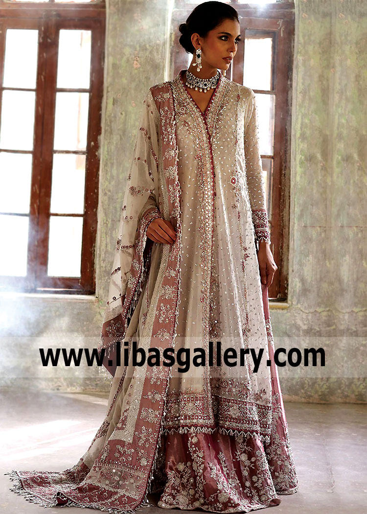 Ivory Mauve Hedera Angarkha Bridal Dress