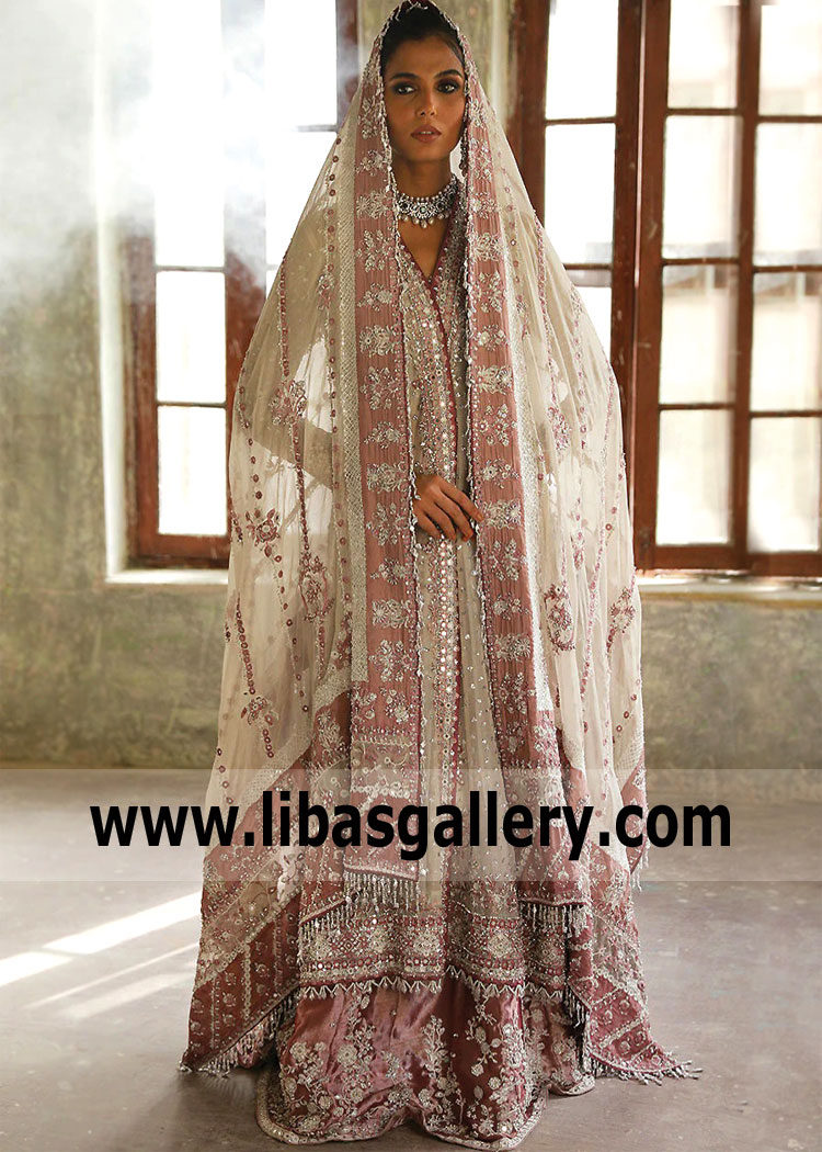 Ivory Mauve Hedera Angarkha Bridal Dress