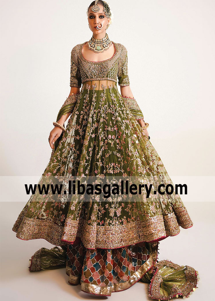 Olive Bergenia Bridal Pishwas Dress Inspiration for the Fashion Forward Bride