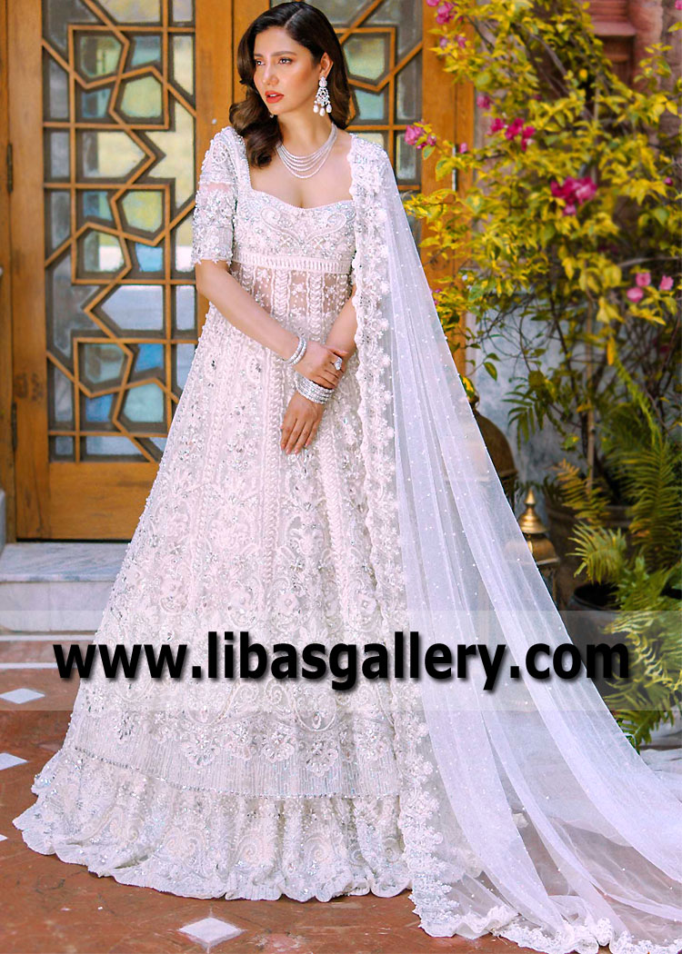 All White Bergenia Bridal Pishwas Dress
