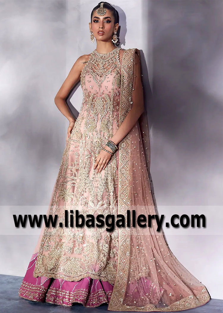 Best Designs Pakistani Latest Bridal Lehenga Collection 2024 | Latest bridal lehenga in Coral Blossom